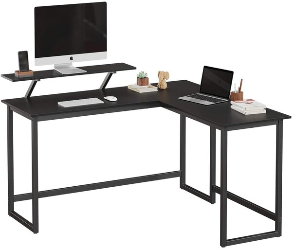 Scrivania angolare nera con ripiano per monitor 140 cm LOFT