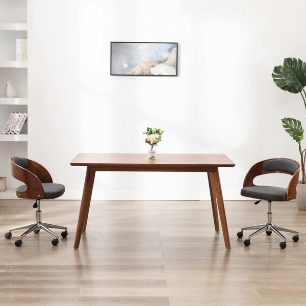 The Living Store Sedia da ufficio girevole in legno curvato e tessuto grigio