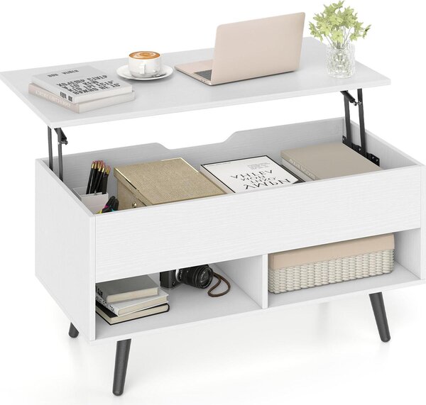 Tavolino regolabile in altezza GOPLUS, tavolino con piano sollevabile, scomparti aperti, tavolino da salotto per ufficio, 80 x 40 x 46-60 cm, bianco
