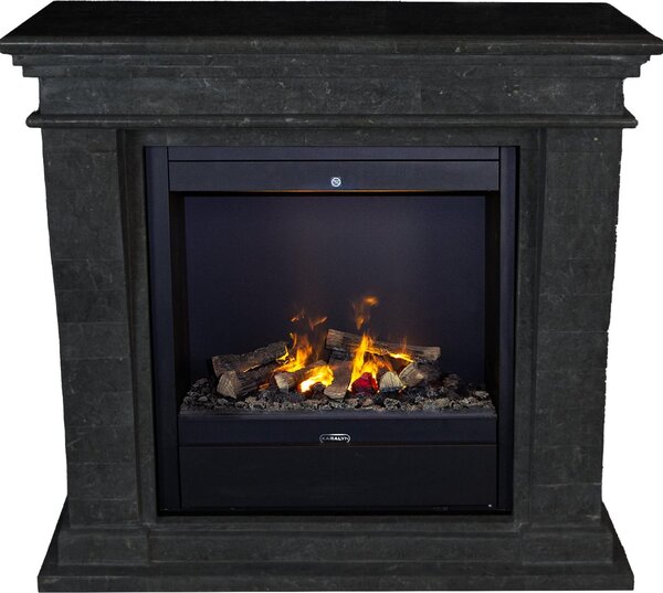 Caminetto a vapore acqueo Xaralyn - Kreta Mini EAL-SBU - pietra naturale nera - riscaldamento 1500 Watt - con telecomando - caminetto elettrico Opti-Myst - caminetto da incasso incluso - caminetto decorativo