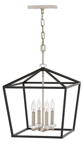 Lampadario Industrial Nordico Stinson Acciaio Nero Nichel Lucido 4 Luci E14