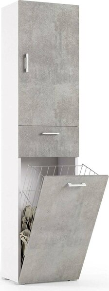 Dmora Armadio Multiuso 2 Ante Aryanne 32x195h cm Grigio Cemento, 2 Ante Cestello Portabiancheria Italy