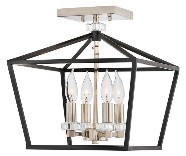 Lampadario Industrial Nordico Stinson Acciaio Nero E Nichel Lucido 4 Luci E14