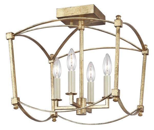 Lampada a Soffitto Industrial Nordico Thayer Acciaio Doratura Anticata Grande 4 Luci E14