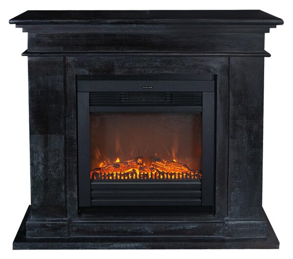 Caminetto elettrico Xaralyn - Kos ELU-SBU - pietra naturale nera - riscaldatore da 1400 watt - con telecomando - caminetto da incasso incluso - caminetto decorativo