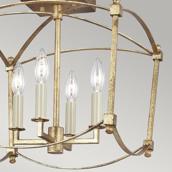 Lampada a Soffitto Industrial Nordico Thayer Acciaio Doratura Anticata Grande 4 Luci E14