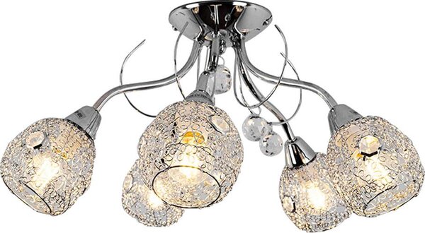 Plafoniera LED in maglia cromata con cristalli acrilici