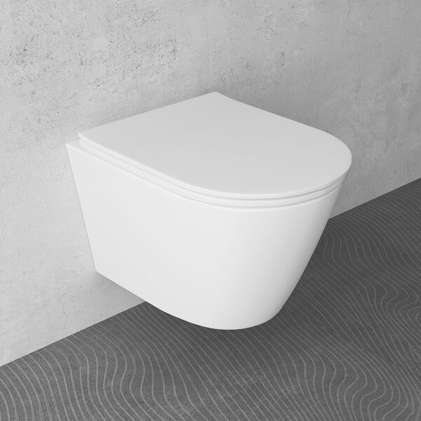 WC sospeso senza bordo Alpenberger | WC con nano rivestimento | Coperchio del WC a D con chiusura ammortizzata | WC sospeso in Vetroceramica per bagno e WC ospiti | WC a filo pavimento adatto a Geberit
