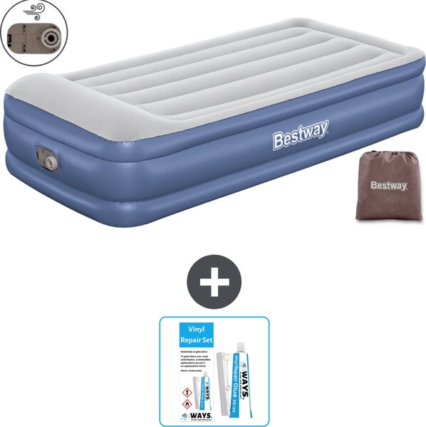 Materasso gonfiabile Bestway - 1 persona - 97 x 191 x 46 cm - Grigio/Blu - Accessori inclusi