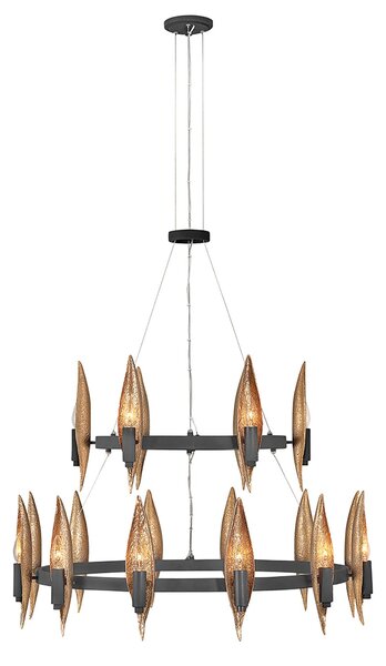 Lampadario Contemporaneo Willow Acciaio Nero Carbone Oro Deluxe Oro 18 Luci E14
