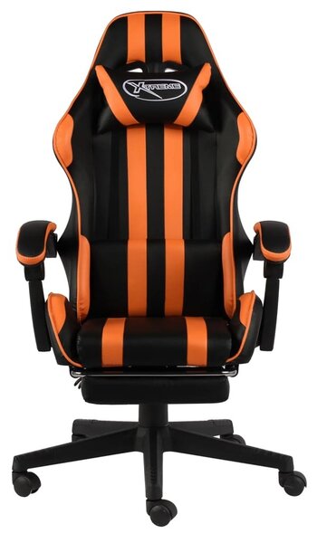 Sedia da Gaming con Poggiapiedi Nero e Arancione in Pelle finta