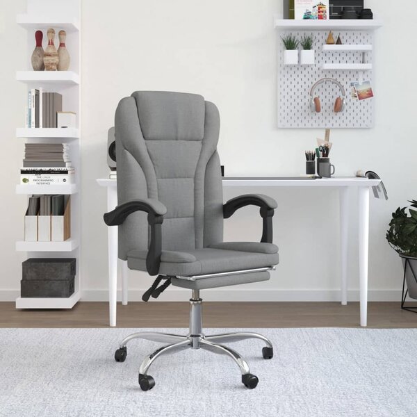 The Living Store Sedia da ufficio con funzione reclinabile Tessuto grigio chiaro