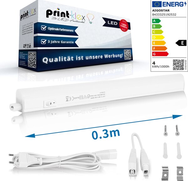 Luce LED sottopensile 30cm 400 LM striscia luminosa 4W 4000K-bianco caldo 230V luce armadio cucina