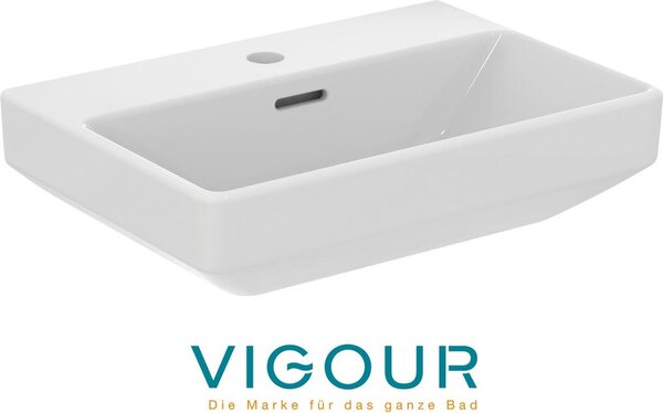 Lavabo da appoggio VIGOUR DERBY V3 edge 50x35 cm PflegetectPlus con foro per rubinetto e troppopieno, bianco