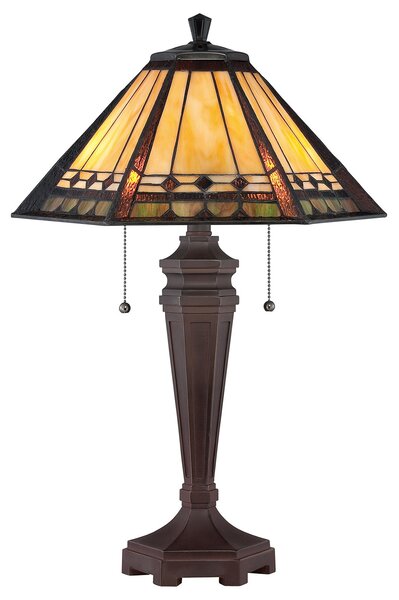 Lampada Da Scrivania Tiffany Arden Metallo Patina Di Bronzo 2 Luci E27