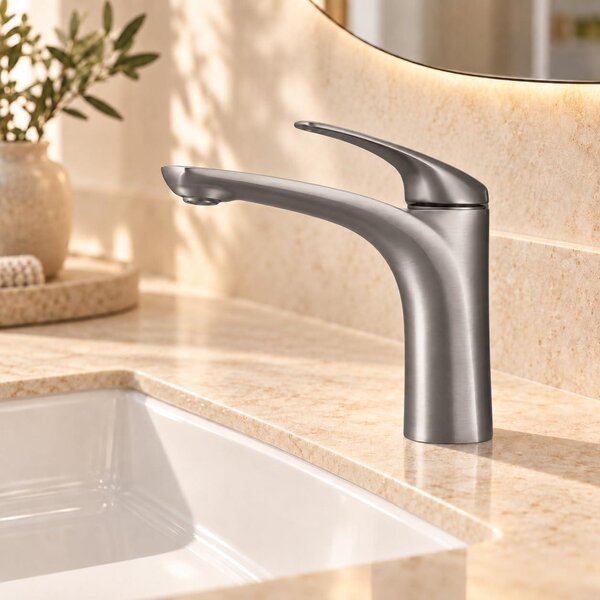 Rubinetto per lavabo, miscelatore monocomando - Altezza standard - Ottone - Grigio opaco