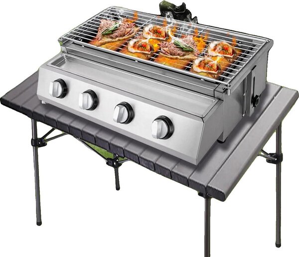 Barbecue a gas, acciaio inox, regolabile in altezza, funzionamento senza fumo, riscaldamento rapido a un solo stadio