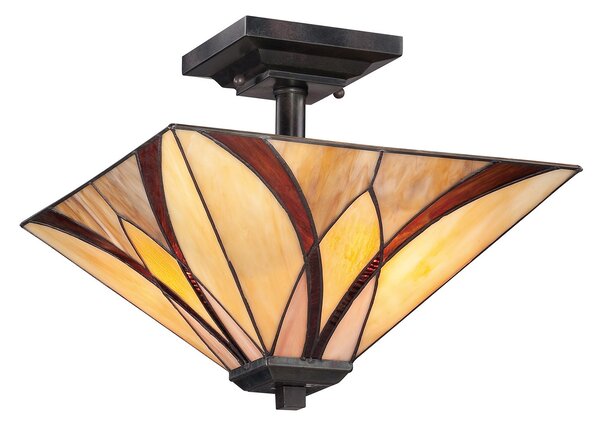Lampada a Soffitto Tiffany Asheville Metallo Bronzo Valiant 2 Luci E27