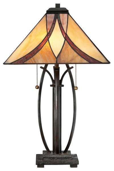 Lampada Da Scrivania Tiffany Asheville Metallo Bronzo Valiant 2 Luci E27
