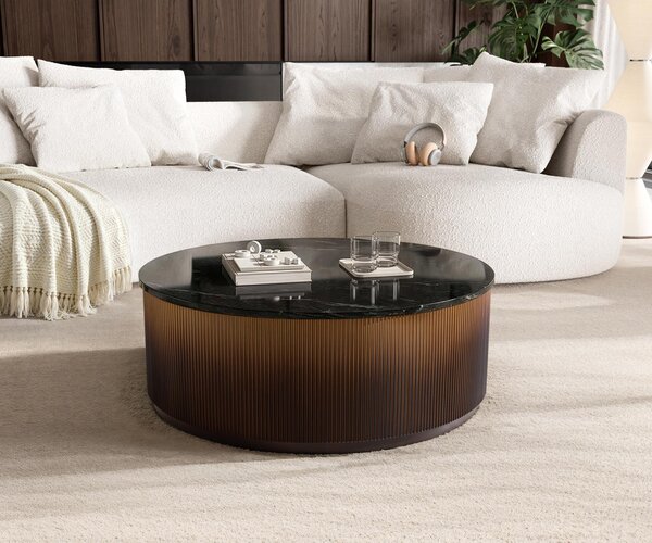 DELIFE Tavolino da salotto Fiorano 90x90 cm Marmo Nero Argento Metallo Oro Ombre