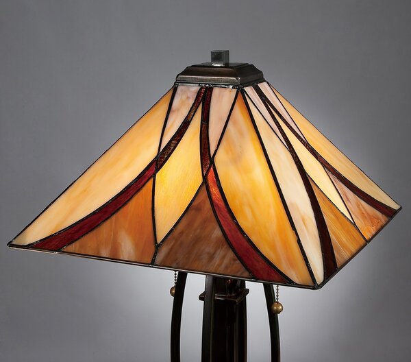 Lampada Da Scrivania Tiffany Asheville Metallo Bronzo Valiant 2 Luci E27