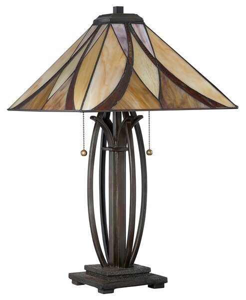 Lampada Da Scrivania Tiffany Asheville Metallo Bronzo Valiant 2 Luci E27