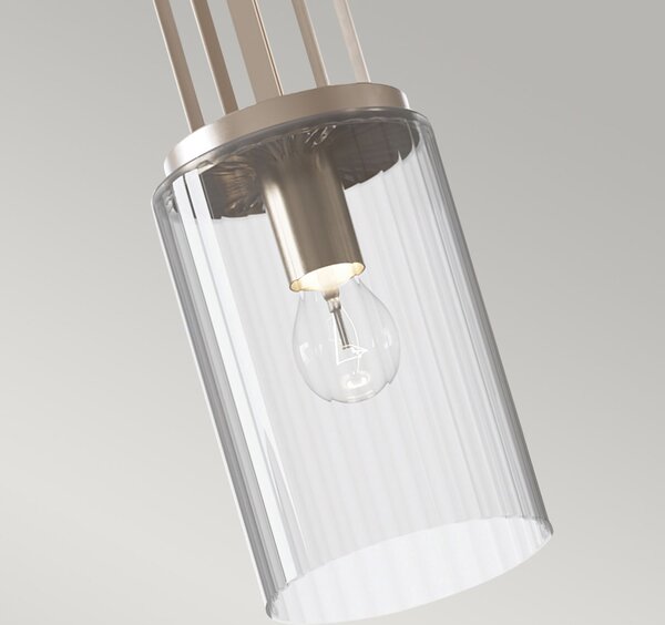 Lampada a sospensione in vetro metallo E27 larga 17,8 cm H: max. 176,5 cm nichel lucido rotonda Art Nouveau