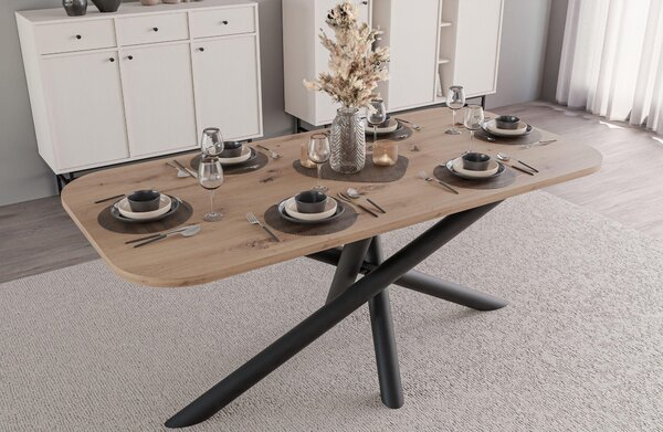 Tavolo da pranzo Oslo, dimensioni 185x90 cm, ideale per soggiorno o sala da pranzo, design moderno. Disponibile nei seguenti colori: Wisconsin (noce), Artisan (rovere), Lindberg (rovere), Portland (frassino nero)