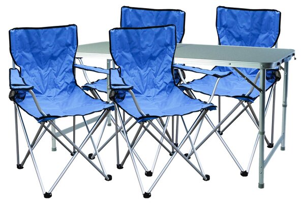 Set di mobili da campeggio composto da 5 pezzi, colore blu: 4 sedie con borsa inclusa + 1 tavolo di grandi dimensioni (XXL)