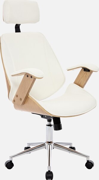 Sedia da ufficio con rotelle, effetto legno curvato e Pelle finta, Bianco