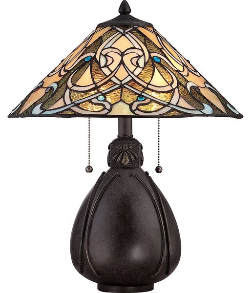 Abatjour Tiffany India Metallo Bronzo Imperiale 2 Luci E27