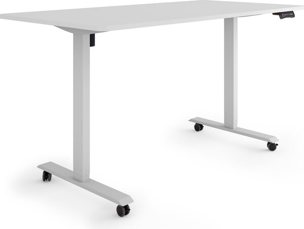 ESMART Germany ETX-121GG 160x80cm Grigio chiaro Scrivania ergonomica sit-stand su rotelle Regolabile elettricamente in altezza in modo continuo 78,5-128,5cm 3x memoria Promemoria attività Soft-Start/Stop