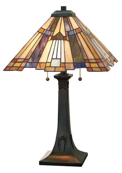 Lampada Da Scrivania Tiffany Inglenook Metallo Bronzo Valiant 2 Luci E27