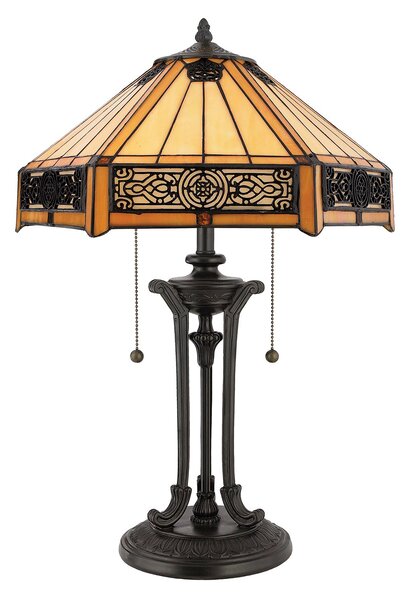 Lampada Da Scrivania Tiffany Indus Metallo Bronzo Vintage 2 Luci E27