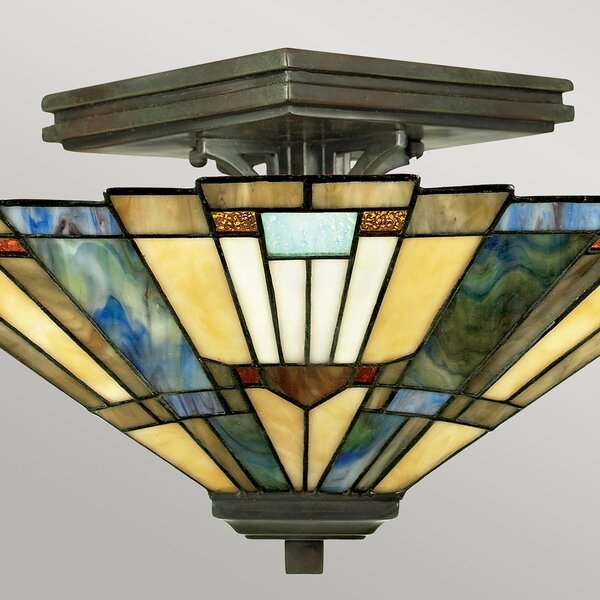 Lampada a Soffitto Tiffany Inglenook Metallo Bronzo Valiant 2 Luci E27