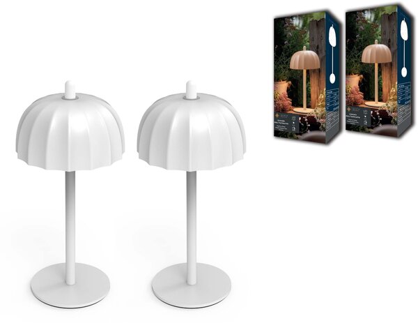 Lampada da tavolo Northpoint LED Umbrella a batteria, dimmerabile, con comando touch, per interni ed esterni, IP44, luce bianca calda, set da 2 pezzi, bianco