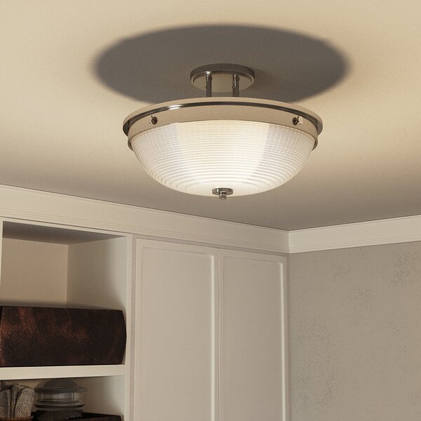 Lampada A Soffitto Contemporanea Mantle Vetro Nichel Lucido 2 Luci E27