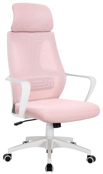 Sedia da ufficio con supporto lombare in tessuto a rete; sedia da scrivania con funzione oscillante; sedia girevole ergonomica con schienale regolabile e traspirante; colore: bianco/rosa