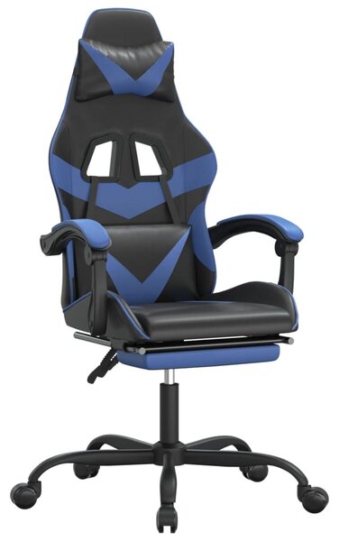 Sedia da Gaming con Poggiapiedi Nero e Blu in Pelle finta