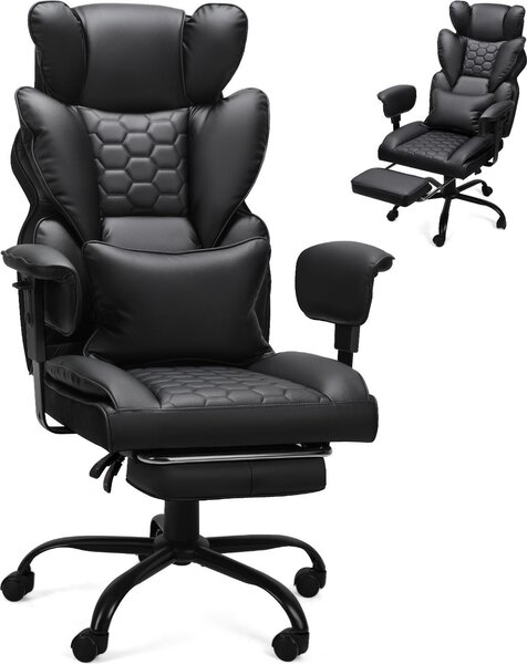 Sedia da gioco Jayseuw Sedia da ufficio ergonomica con poggiapiedi regolabile 150 kg di portata 135° di inclinazione Supporto lombare Sedia per PC Sedia da scrivania