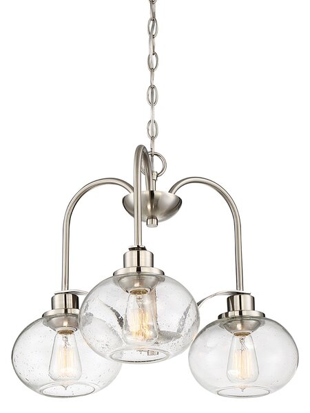 Lampadario Industrial Trilogy Metallo Nichel Spazzolato 3 Luci E27 3 Diffusori