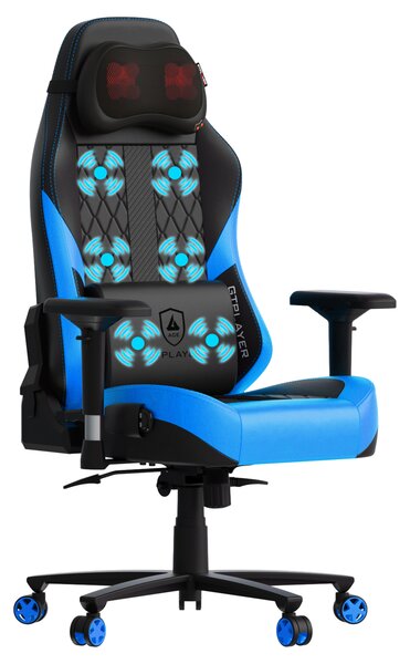GTPLAYER sedia da gioco con massaggio, sedia da gioco con cuscino a molla poggiapiedi, poltrona da gioco ergonomica sedia da ufficio 4D braccioli, sedia per PC blu
