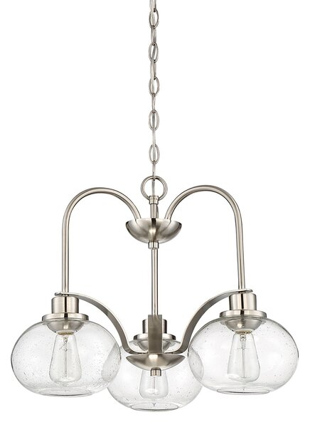 Lampadario Industrial Trilogy Metallo Nichel Spazzolato 3 Luci E27 3 Diffusori