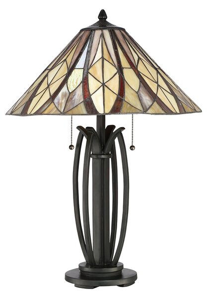 Lampada Da Scrivania Tiffany Victory Vetro Bronzo Valiant 2 Luci E27