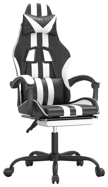 Sedia da Gaming Girevole Poggiapiedi Nero e Bianco Pelle finta