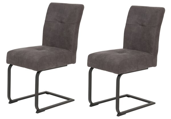 Tavoli Hela, set di 2 sedie a sbalzo, sedia per sala da pranzo LUISE - rivestimento vintage antracite - sedile comfort con cestino a molla - struttura quadrata in metallo - portata 120kg