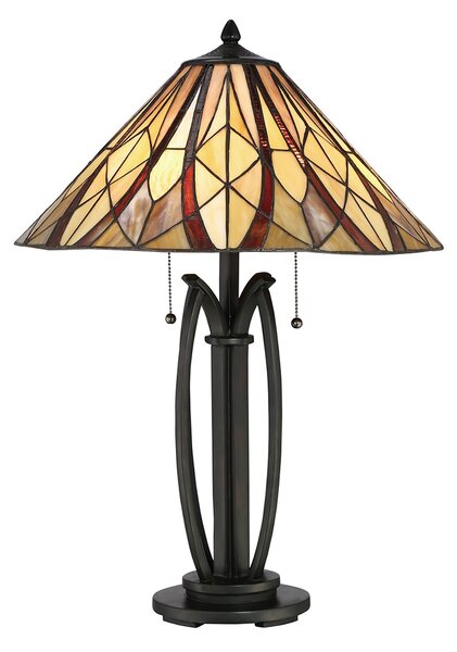 Lampada Da Scrivania Tiffany Victory Vetro Bronzo Valiant 2 Luci E27