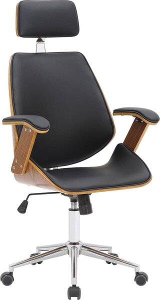 Sedia da ufficio ergonomica - Sedia da ufficio - Ecopelle e legno impiallacciato di facile manutenzione, colore: noce/nero