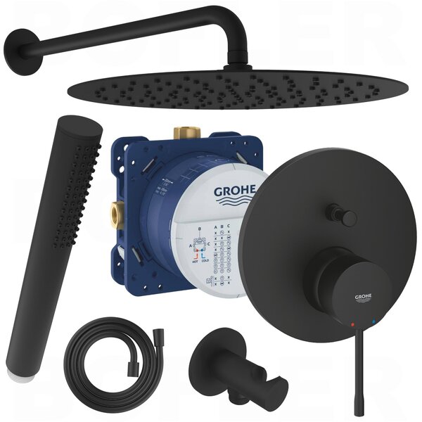 GROHE Essence New Rubinetteria + Rapido Smart Box | Incl. BOFLER Impianto doccia Sistema doccia Set doccia #2, soffione doccia Ø30cm, braccio doccia, set doccia, nero opaco