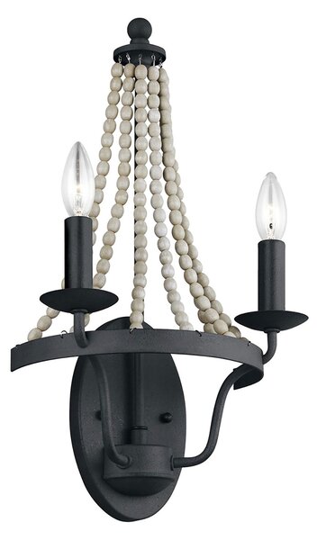 Applique Classica Nori Acciaio Zinco Scuro Anticato Legno Grigio 2 Luci E14